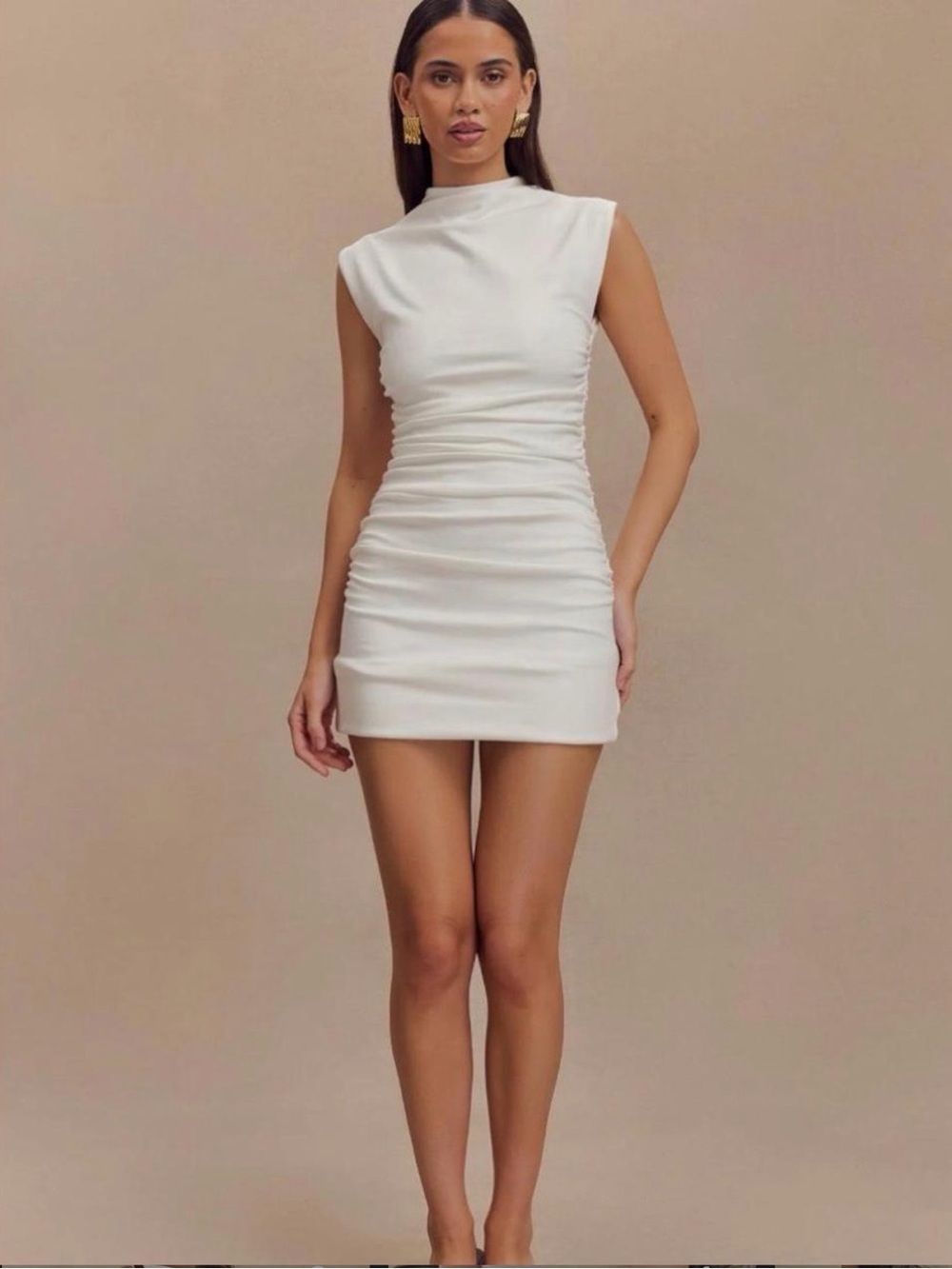 wild fable Cream Sleeveless Ruched Mini Dress